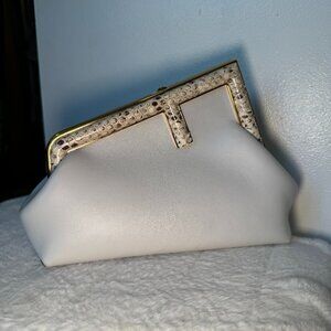 Fendi First Cement & Python-Effect Clutch Bag, GHW